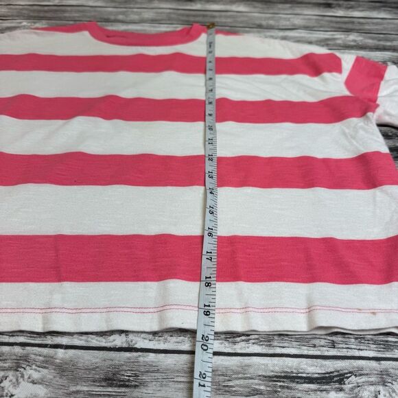 ASOS Women's Striped Oversized Boxy Cropped T Tee Shirt 2 White Bright Hot Pink - Picture 9 of 12